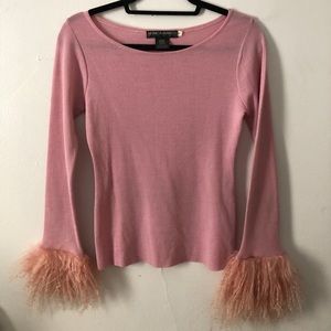 Pink Monica Bianco Blouse with fur! Size medium.